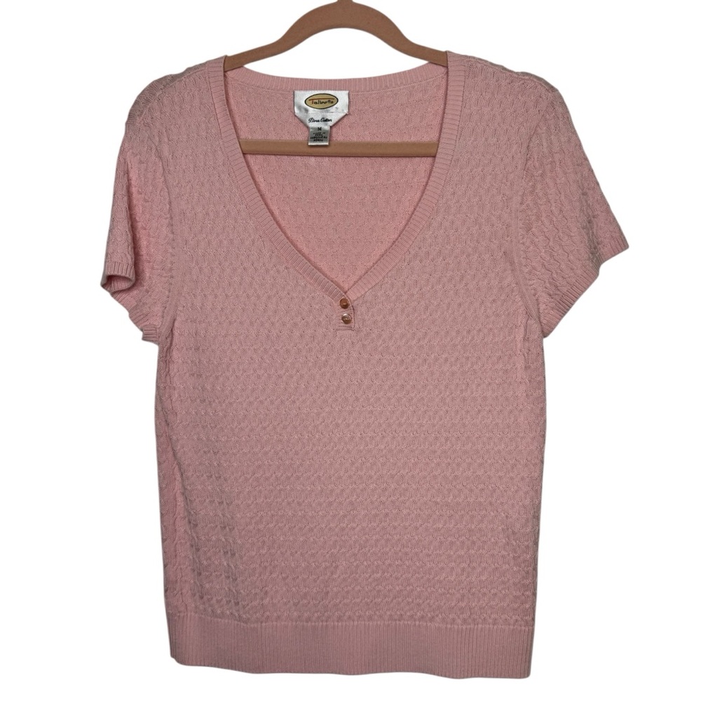 Talbots Light Pink Textured Knit Top Short Sleeve Pima Cotton Soft Girl Coquette